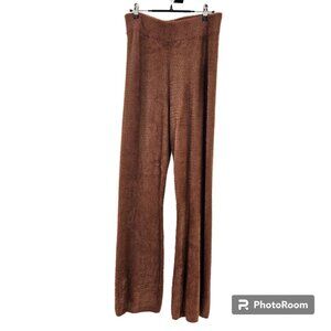 Carbon38 Lounge Pants Brown Fuzzy High Waist Relaxed Comfort Pull On Stretch  M
